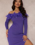 elsa.m by may Rochie Ciemnofioletowa Tricotată cu Pene Thanula