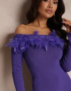 elsa.m by may Rochie Ciemnofioletowa Tricotată cu Pene Thanula