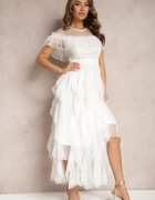 elsa.m by may Rochie Cloș Albă cu Inserații Transparente din Dantelă Saela