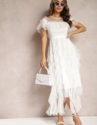 elsa.m by may Rochie Cloș Albă cu Inserații Transparente din Dantelă Saela