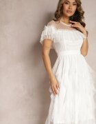 elsa.m by may Rochie Cloș Albă cu Inserații Transparente din Dantelă Saela