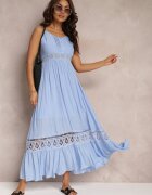 elsa.m by may Rochie Cloș Albastră Maxi cu Volan și Dantelă Luluma