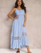 elsa.m by may Rochie Cloș Albastră Maxi cu Volan și Dantelă Luluma
