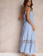 elsa.m by may Rochie Cloș Albastră Maxi cu Volan și Dantelă Luluma
