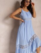 elsa.m by may Rochie Cloș Albastră Maxi cu Volan și Dantelă Luluma