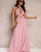 elsa.m by may Rochie Cloș Roz din Viscoză cu Legătură și Decupaje Kailen