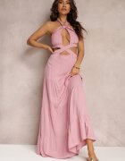 elsa.m by may Rochie Cloș Roz din Viscoză cu Legătură și Decupaje Kailen