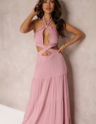 elsa.m by may Rochie Cloș Roz din Viscoză cu Legătură și Decupaje Kailen