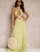 elsa.m by may Rochie Cloș Verde deschis din Viscoză cu Legare și Decupaje Kailen