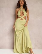 elsa.m by may Rochie Cloș Verde deschis din Viscoză cu Legare și Decupaje Kailen
