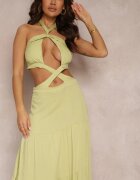 elsa.m by may Rochie Cloș Verde deschis din Viscoză cu Legare și Decupaje Kailen