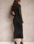 elsa.m by may Rochie Czarno-Aurie Maxi cu drapaj decorativ și ținte Velvetina