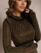 elsa.m by may Rochie Czarno-Aurie Maxi cu drapaj decorativ și ținte Velvetina