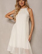 elsa.m by may Rochie de cocktail bej deschis fără mâneci cu perle decorative și volane Hilalia