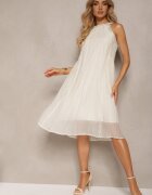 elsa.m by may Rochie de cocktail bej deschis fără mâneci cu perle decorative și volane Hilalia