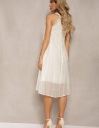 elsa.m by may Rochie de cocktail bej deschis fără mâneci cu perle decorative și volane Hilalia