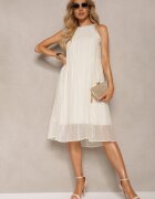 elsa.m by may Rochie de cocktail bej deschis fără mâneci cu perle decorative și volane Hilalia