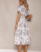 elsa.m by may Rochie de cocktail cloș Alb-Gri cu curea decorată cu cataramă și elastic în talie Vimalinne