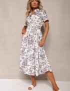 elsa.m by may Rochie de cocktail cloș Alb-Gri cu curea decorată cu cataramă și elastic în talie Vimalinne