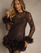 elsa.m by may Rochie de cocktail Mulată Din Dantelă Maro cu Aplicații din Tul Kretalia