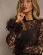 elsa.m by may Rochie de cocktail Mulată Din Dantelă Maro cu Aplicații din Tul Kretalia