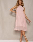 elsa.m by may Rochie de cocktail roz fără mâneci cu perle decorative și volane Hilalia