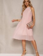 elsa.m by may Rochie de cocktail roz fără mâneci cu perle decorative și volane Hilalia