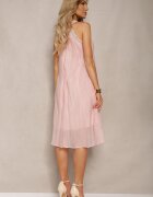elsa.m by may Rochie de cocktail roz fără mâneci cu perle decorative și volane Hilalia