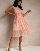 elsa.m by may Rochie de Cocktail Roz închis Midi cu corsaj din dantelă și fustă din tul Nebulia