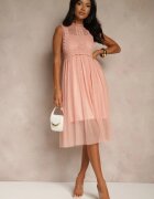 elsa.m by may Rochie de Cocktail Roz închis Midi cu corsaj din dantelă și fustă din tul Nebulia