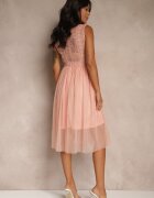 elsa.m by may Rochie de Cocktail Roz închis Midi cu corsaj din dantelă și fustă din tul Nebulia