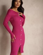 elsa.m by may Rochie de cocktail tip pulover Fucsia cu viscoză decorată cu decupaj pentru degetul mare și nasturi Yasedi