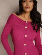 elsa.m by may Rochie de cocktail tip pulover Fucsia cu viscoză decorată cu decupaj pentru degetul mare și nasturi Yasedi