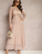 elsa.m by may Rochie de Dantelă Bej Maxi cu croială evazată și volane din tul Sivina