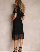elsa.m by may Rochie de dantelă Neagră tip cămașă cu mânecă scurtă și cordon legat Noralia
