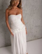 elsa.m by may Rochie de seară cu bumbac volănașe și fronseuri Iomasia Albă
