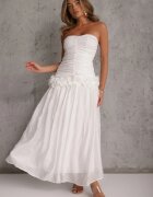 elsa.m by may Rochie de seară cu bumbac volănașe și fronseuri Iomasia Albă