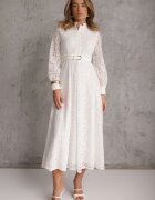 elsa.m by may Rochie de seară din dantelă cu vâscoză bumbac și curea Saphosi Albă