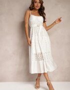 elsa.m by may Rochie Decupată Albă cu croială evazată cu bretele și cu cordon din material Residia