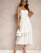 elsa.m by may Rochie Decupată Albă cu croială evazată cu bretele și cu cordon din material Residia