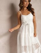 elsa.m by may Rochie Decupată Albă cu croială evazată cu bretele și cu cordon din material Residia