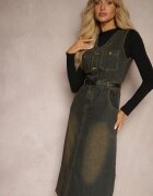 elsa.m by may Rochie Denim Bleumarin cu curea din imitație de piele și șliț cu fermoar Samicella