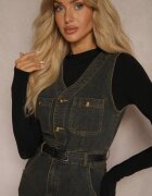 elsa.m by may Rochie Denim Bleumarin cu curea din imitație de piele și șliț cu fermoar Samicella