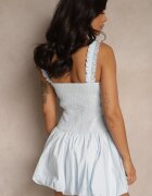 elsa.m by may Rochie din bumbac albastru deschis croi balon cu bretele cu bust ajustat Linalaia