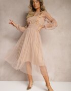 elsa.m by may Rochie din tul bej închis cloș cu dantelă Nirthe