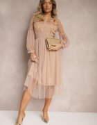 elsa.m by may Rochie din tul bej închis cloș cu dantelă Nirthe