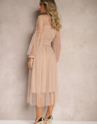 elsa.m by may Rochie din tul bej închis cloș cu dantelă Nirthe