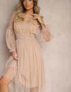 elsa.m by may Rochie din tul bej închis cloș cu dantelă Nirthe