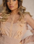 elsa.m by may Rochie din tul bej închis cloș cu dantelă Nirthe