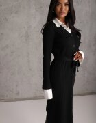 elsa.m by may Rochie din vâscoză cu guler decorativ manșete și dungi Ziona Neagră